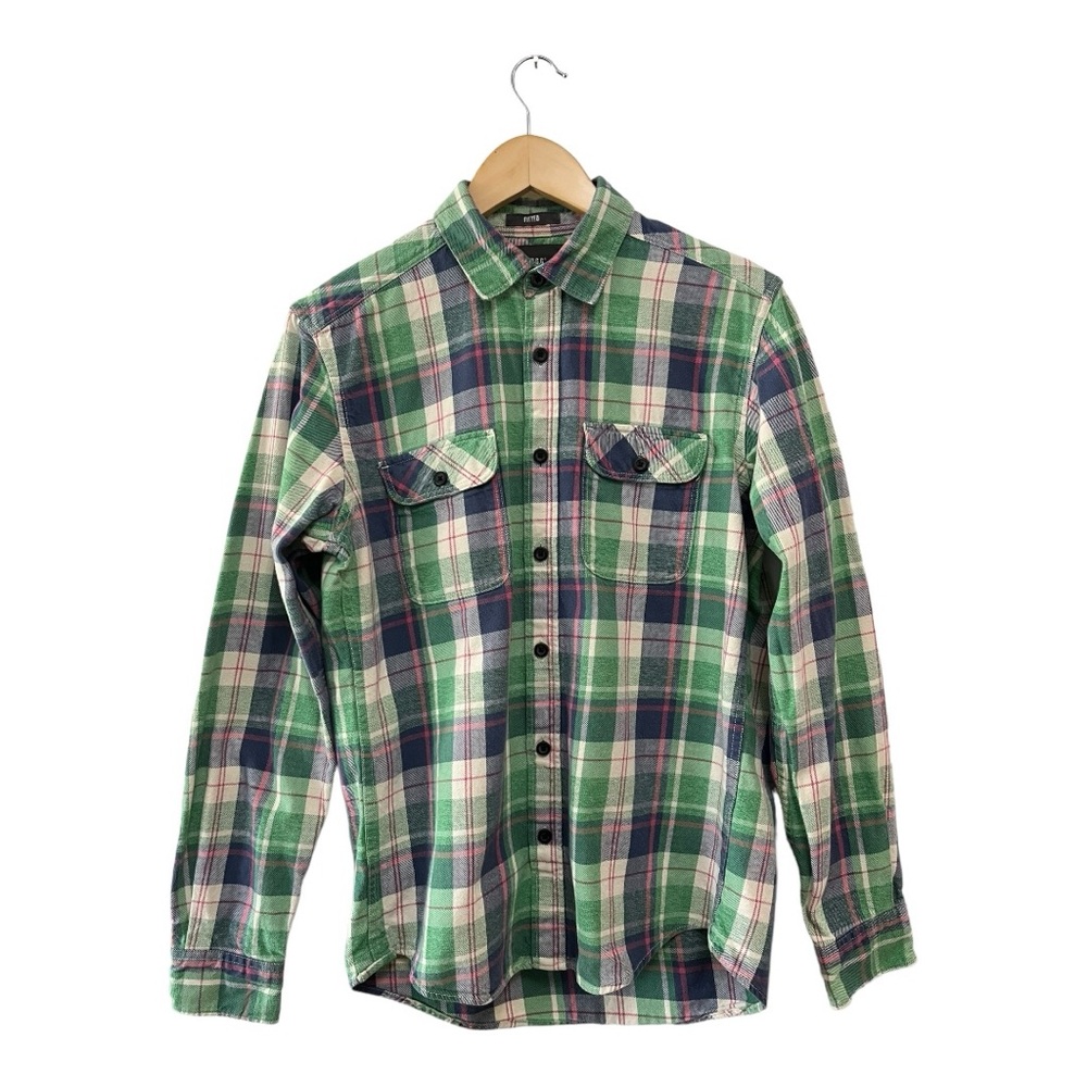 H&M L.O.G.G Green Multicolor Plaid Casual Shirt, S